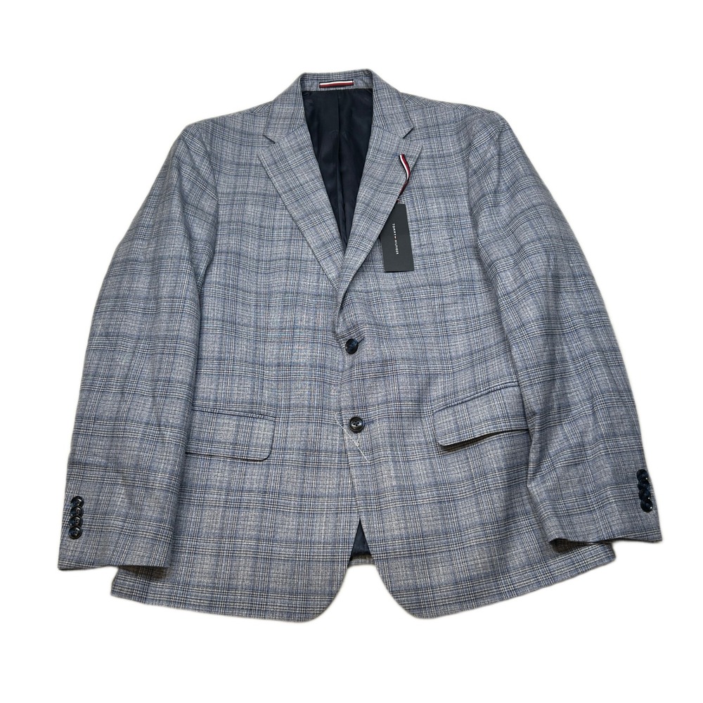 Tommy Hilfiger Conrad Sport Coat Mens 42S 42 Light‎ Blue Plaid Stretch NEW $295